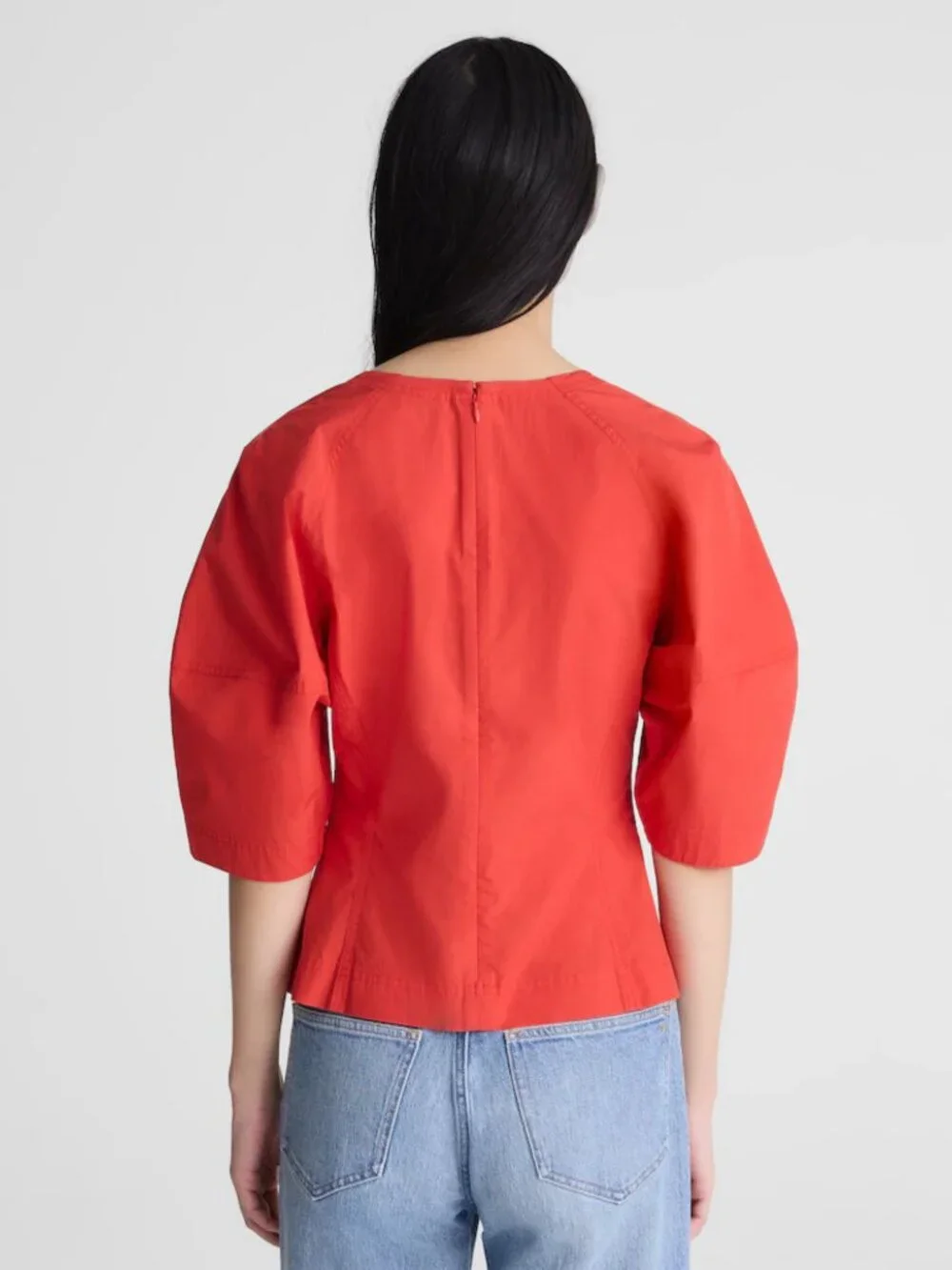 NWT Madewell Sculptural V-Neck Cotton Poplin Top Red Size 4 Capsule Wardrobe